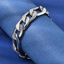 201ステンレススチールキューバンリンクチェーンブレスレット（女性用・男性用）  ステンレス鋼色  8.66インチ（22cm）  リンク: 18x11.5x3mm & 23.5x11.5x3&nbsp;STAS-T077-19B-01P