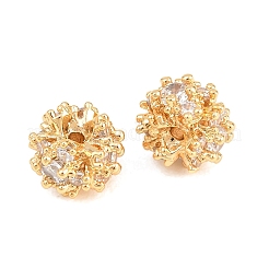真鍮マイクロペーブクリアキュービックジルコニアビーズ  ニッケルフリー  花  18KGP本金メッキ  7.5~8x6mm  穴：1mm&nbsp;KK-A298-01G