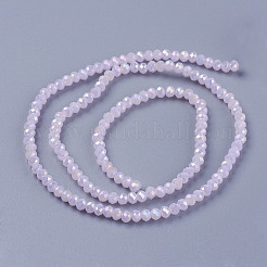 電気メッキガラスビーズ連売り  フル光沢メッキ  多面カット  ロンデル  ピンク  3.5x2.5~3mm  穴：1mm  約120個/連  13.7~14.1インチ（33~34cm）&nbsp;GLAA-F001-3x2mm-27L