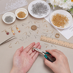 DIYイヤリング探しキット  真鍮製のオープン丸カンとピアスフックを含む  プラスチック製ピアスキャッチ  ステンレスピンセット  真鍮製リング  プラチナ·ゴールデン  4x0.8mm  内径：2.4mm&nbsp;DIY-WR0005-01