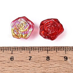 電気メッキ透明ガラスビーズ連売り  カメリア  ABカラーメッキ  半分メッキ  クリムゾン  13x14x8~9mm  穴：1~1.2mm  約60個/連  20.47インチ（52cm）&nbsp;X-EGLA-N056-02A-06
