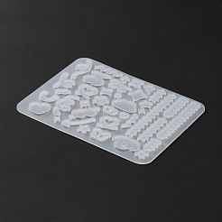 ハート スター DIY シリコン ペンダント モールド  レジン型  UVレジン用  エポキシ樹脂ジュエリーペンダント  混合図形  105x135x4mm  内径：4.8~72x5~30mm&nbsp;AJEW-TAC0014-14A