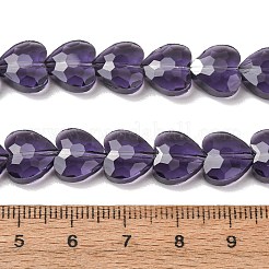 透明ガラスビーズ連売り  ハート  多面カット  インディゴ  10x10x4.5mm  穴：1mm  約70個/連  25.83''（65.6センチメートル）&nbsp;GL-CBA7A17-03A-12