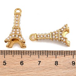 304ステンレススチールとABSプラスチック製のパールペンダント  エッフェル塔のチャーム  イオンプレーティング（ip）  18KGP本金メッキ  24x12.5x12.5mm  穴：1.8mm&nbsp;SA-CBA4809-10G