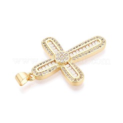 真鍮マイクロパヴェクリアキュービックジルコニアペンダント  クロスチャーム  18KGP本金メッキ  32.5x24x4mm  穴：4.5x3.5mm&nbsp;KK-N268-91G