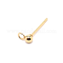 304ステンレススチールボールスタッドピアスポスト  ピアスパーツ  カン付き  ゴールドカラー  14x5.8x3mm  穴：1.5mm  ピン：0.8mm&nbsp;FIND-SZC0006-01D-G