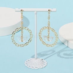 アクリル蝶合金リングダングルスタッドピアス  304ステンレススチールロングドロップイヤリング  ゴールドカラー  58.5x32.5mm&nbsp;EJEW-JE05332