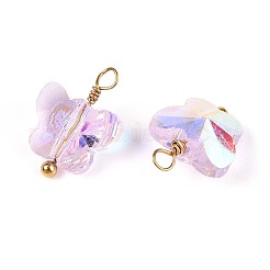 電気メッキガラスの蝶のチャーム  304ステンレススチールループ付き  18KGP本金メッキ  多面カット  イオンプレーティング（ip）  ピンク  12.5~14x10x6mm  穴：1.6mm&nbsp;STAS-N110-12G