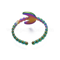 304ステンレススチール三日月カフリング  女性のためのレインボーカラーオープンリング  usサイズ7 1/4(17.5mm)&nbsp;RJEW-N038-107