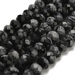 天然石スノーフレークオブシディアンビーズ連売り  多面カット  ロンデル  8x5.5mm  穴：1.2mm  約69個/連  15.16''（38.5センチメートル）&nbsp;G-Z111-A21