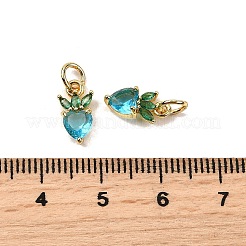 真鍮製マイクロパヴェキュービックジルコニアチャーム  丸カン付き  カドミウムフリー＆鉛フリー  長持ちメッキ  苺  ドジャーブルー  12x6x3.5mm  穴：3mm&nbsp;ZIRC-H119-06G-03