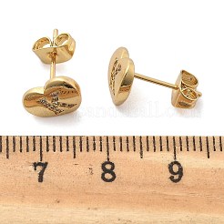 ラックメッキ真鍮マイクロパヴェクリアキュービックジルコニアスタッドピアス  ハート  文字k  8.5x9.5mm&nbsp;EJEW-K299-01G-K