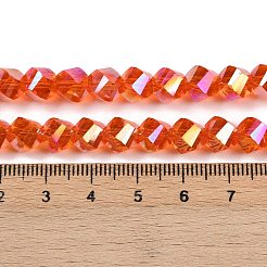 電気メッキ透明ガラスビーズ連売り  ねじれた  多面カット  ABカラーメッキ  オレンジ  7.5x8x8mm  穴：1.4mm  約68~71個/連  20.87''（53センチメートル）&nbsp;EGLA-B011-02A-AB05
