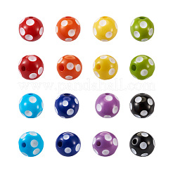 120 個 8 色不透明樹脂ビーズ  水玉模様の丸い  ミックスカラー  14mm  穴：1.5mm&nbsp;RESI-CW0001-06A