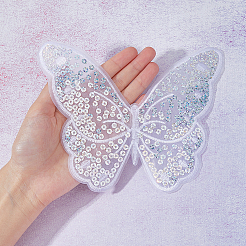 機械刺繍布地手縫い/アイロンワッペン  マスクと衣装のアクセサリー  パイルレットアップリケ  蝶  ホワイト  175x145x0.5mm&nbsp;DIY-HY0001-56