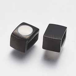 304ステンレススチールエナメルスライドチャーム  長方形  ホワイト  ガンメタ色  10x7x7mm  穴：3x7mm&nbsp;STAS-I097-076B