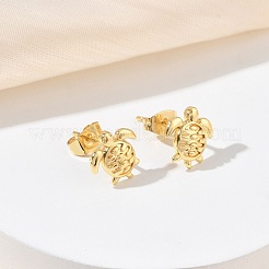 女性のための真鍮のスタッドピアス  カメ  ゴールドカラー  11x10mm&nbsp;EJEW-G464-03G