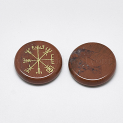 天然石レッドジャスパーカボション  北欧異教の模様を持つフラットラウンド  25x5.5mm&nbsp;G-T122-39J
