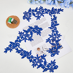 花ポリエステル刺繍レース飾りアクセサリー  アップリケ  ブルー  250x90x1.5mm&nbsp;PATC-WH0005-53B