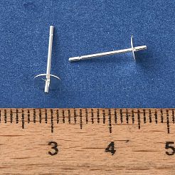 真鍮スタッドイヤリングを見つける  鉛フリー＆カドミウムフリー  ラウンド  925銀メッキ  13.5x5mm  ピン：12x1mm＆1mm&nbsp;KK-K383-02C-S