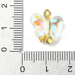 ガラスチャーム  合金パーツ  蝶  ゴールドカラー  カラフル  15.5x14.5x7.5mm  穴：1.5mm&nbsp;GLAA-I054-01B
