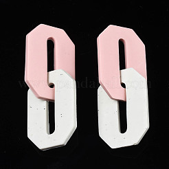 手作りのポリマークレイリンキングリング  二重六角形  ピンク＆ホワイト  61mm  リング：37x25x2.5mm&nbsp;CLAY-N010-033-03