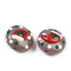 クリスマスの手作りランプワークエナメルビーズ  フラットラウンド  クリスマスの帽子  18~18.5x10.5~12.5mm  穴：1.2~1.4mm&nbsp;X1-LAMP-C020-03B