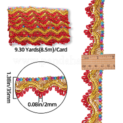 ナイロングリッターウェーブリボン  レース刺繍リボン  洋服アクセサリー  レッド  1-3/8インチ（35mm）  約9.30ヤード（8.5m）/カード&nbsp;OCOR-WH0068-36E