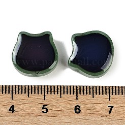 ツートンガラスムードビーズ  温度感知色変化ビーズ  猫の形  グリーン  14x14x6mm  穴：1.2mm&nbsp;GLAA-Z007-12E