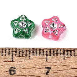 プラスチック製の星型ビーズ  シルバーライン入り  ミックスカラー  7x7x4mm  穴：1.5mm  約4545個/500g&nbsp;KY-Q002-07