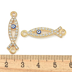 合金ブルーエナメルイーブルアイコネクタチャーム  クリスタルラインストーンリンク  ゴールドカラー  イエスの魚  18.5x29x2.5mm  穴：2mm&nbsp;ENAM-S003-03A