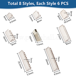 48個8スタイルの真鍮リボンカシメエンドパーツ子  長持ちメッキ  プラチナ  5~8x6.5~30x6~8mm  6個/スタイル&nbsp;KK-PH0010-05