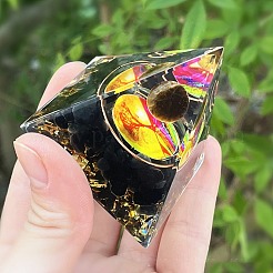 オルゴナイトピラミッド樹脂エネルギー発生器  レイキ天然タイガーアイボール、ホームオフィスデスク装飾用  60mm&nbsp;PW-WGD10D7-01