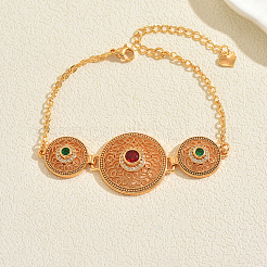 女性用真鍮マイクロパヴェキュービックジルコニアリンクブレスレット  花付きフラットラウンド  ゴールドカラー  内径：7-1/2インチ（19cm）&nbsp;HR0781