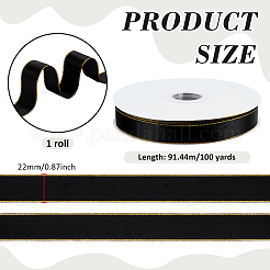 ポリエステルリボン  洋服アクセサリー用  ブラック  7/8インチ（22mm）  約100.00ヤード（91.44m）/ロール&nbsp;OCOR-WH0109-114A-01