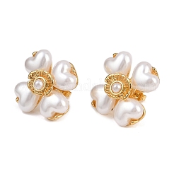 304ステンレススチールフラワースタッドピアス  プラスチック模造パールと  18KGP本金メッキ  27.5x27.5mm&nbsp;EJEW-A138-09G