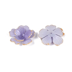 熱収縮アクリルビーズキャップ  マルチ花弁花  黄金の縁を持つ  紫色のメディア  28~29x29~30x6.5~9.5mm  穴：1~1.2mm&nbsp;OACR-N164-15
