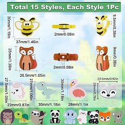 15 個 15 スタイル食品グレード環境に優しいシリコーン焦点ビーズ  フラミンゴ＆パンダ＆ネコ＆ハリネズミ  ミックスカラー  20~35x20~34x5~10.5mm  穴：2~3.5mm  1個/スタイル&nbsp;SIL-SC0001-18