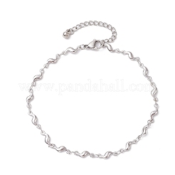 304ステンレススチールウェーブリンクチェーンアンクレット  ステンレス鋼色  9-1/8インチ（233mm）&nbsp;AJEW-AN00641-02