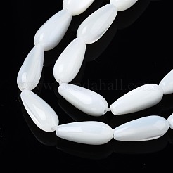 天然トロチッドシェル/トロカスシェルビーズ連売り  漂白  ティアドロップ  ホワイト  11.5x5mm  穴：0.8mm  約36個/連  15.94インチ（40.5cm）&nbsp;X-SSHEL-N034-95B-B01