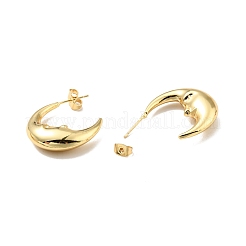女性用ラックメッキ真鍮三日月スタッドピアス  カドミウムフリー＆鉛フリー  18KGP本金メッキ  25.5x7.7mm  ピン：0.8mm&nbsp;EJEW-G288-37G