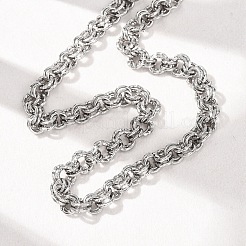 8mm 304ステンレススチール製テクスチャ加工ダブルローロチェーンネックレス（女性用）  変色しない  ステンレス鋼色  14.57インチ（37cm）&nbsp;NJEW-G194-05P-01