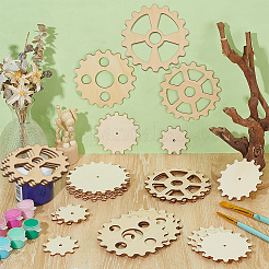 24個 6スタイル ギア形状 未完成木製ピース  工芸品のDIY絵画用品  リネン  51~100x2~2.5mm  穴：3~29.5mm  4個/スタイル&nbsp;WOOD-OC0004-43