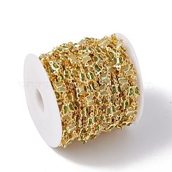 手作りの環境に優しい真鍮製バタフライ リンク チェーン  ガラスビーズ  18KGP本金メッキ  鉛フリー＆カドミウムフリー  ハンダ付け  スプールで  グリーン  11x7x2mm  12.5x6x2mm&nbsp;CHC-E025-15G