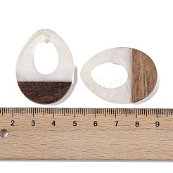 レジン＆ウッドパーツ  中空ティアドロップチャーム  ホワイト  37.5x28x3.5mm  穴：2mm&nbsp;WOOD-F015-17F