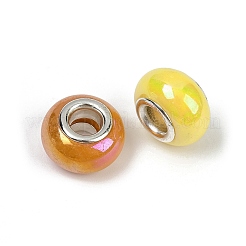 不透明樹脂ヨーロッパビーズ  大穴ビーズ  銀色メッキの真鍮芯のロンデル  ミックスカラー  13.5x8.5mm  穴：4.5mm&nbsp;RESI-C059-01F