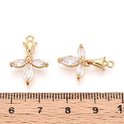 真鍮マイクロパヴェクリアキュービックジルコニアペンダント  ニッケルフリー  花  18KGP本金メッキ  15.5x12x3.2mm  穴：1.4mm&nbsp;KK-T078-05G-02