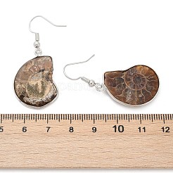 化石スパイラルダングルイヤリング  真鍮パーツ  シェル  プラチナ  ミックスカラー  33~53x18~28x6~10mm  ピン：0.6mm&nbsp;EJEW-P153-01
