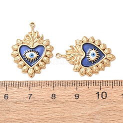 304ステンレスペンダント  エナメル  ナザールボンジュウのチャームが付いた聖心  ゴールドカラー  ブルー  26x19x3mm  穴：1.4mm&nbsp;SA-D002-18D-G