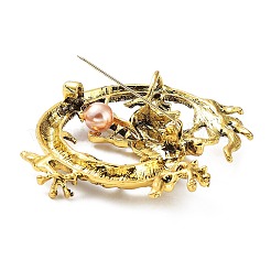 ドラゴンラインストーンブローチピン  プラスチックパール付き  ユニセックス用合金バッジ  アンティーク黄金  56x51x15mm&nbsp;JEWB-K018-10AG